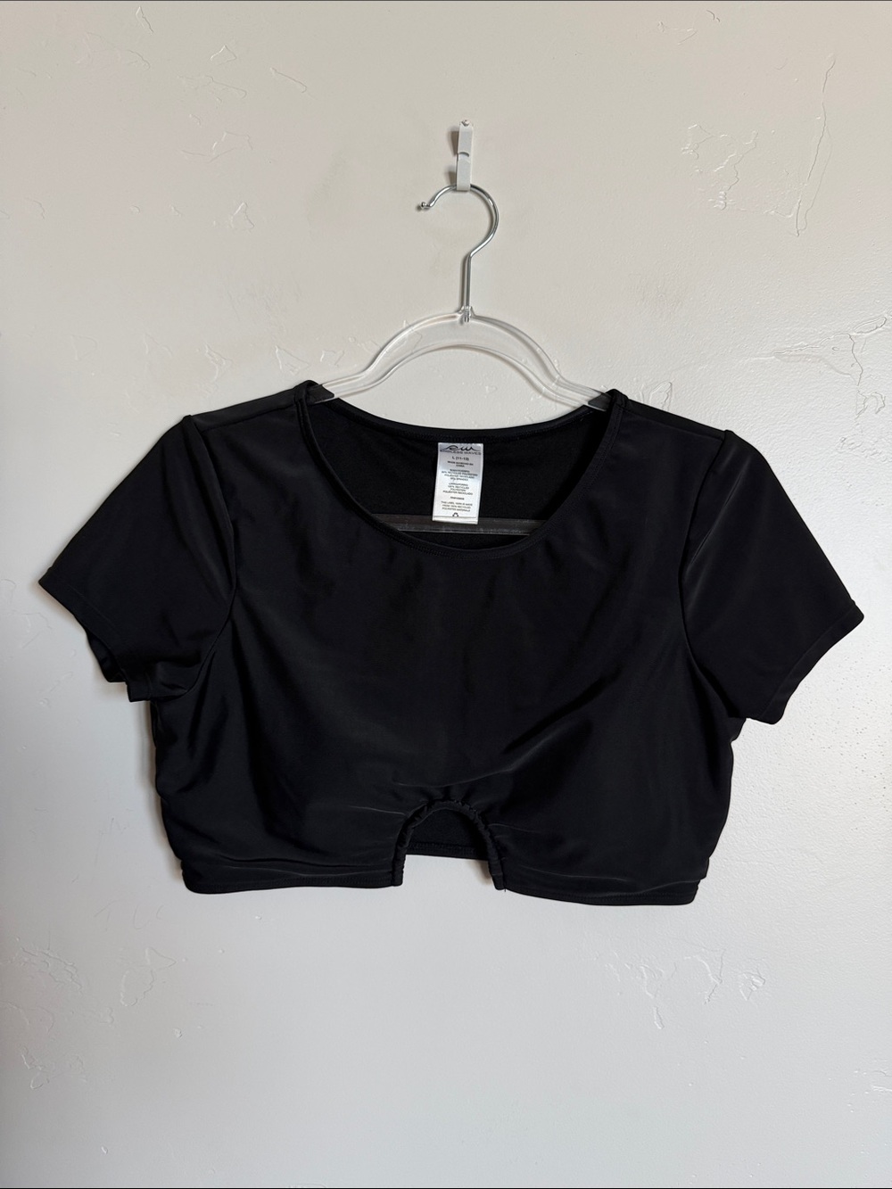 Black Crop Top with Front Keyhole Stretchy Knit Top